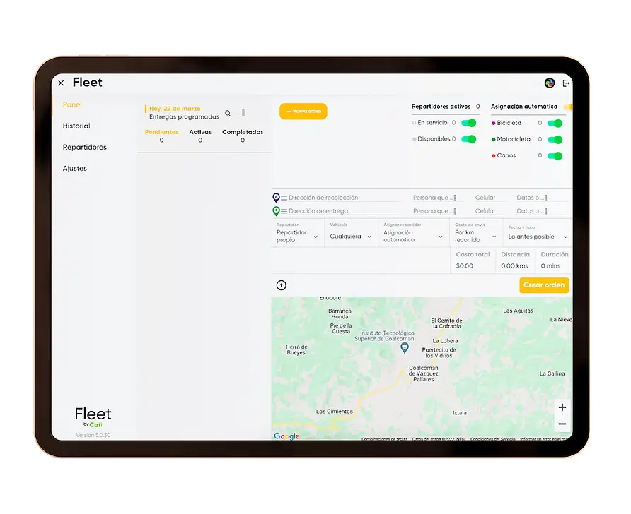 Cafi fleet management panel for driver dispatch and logistics coordination